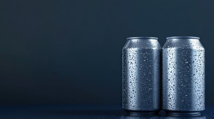 Two Aluminum Cans with Water Droplets on Dark Background