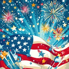 Obraz premium Artistic depiction of patriotic celebrations featuring american flag and fireworks