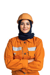 Fototapeta premium Portrait of a Confident Female Engineer in Safety Gear, Showcasing Empowerment and Diversity in the Construction Industry, Set Against a Clean Background