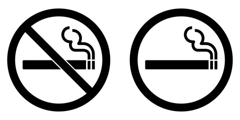 No smoking area and smoking area sign in black. No smoking, ban symbol. No smoking symbol. no smoke circle in black. Forbidden icon. stop symbol icon set.