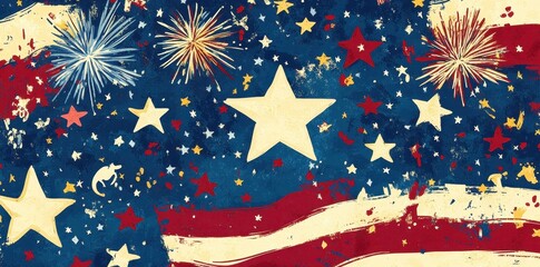 Patriotic design displaying stars stripes and fireworks celebration