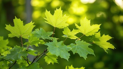 Golden Glow of Summer: Vibrant Maple Leaves Illuminated by Sunlight in a Natural Scene