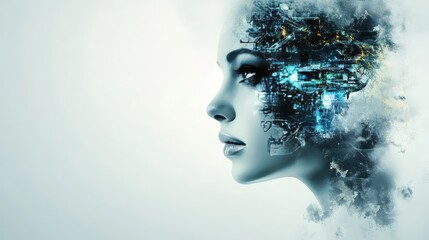 Artificial intelligence conceptual portrait of a futuristic female face