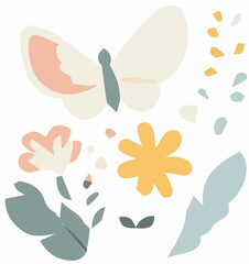 Minimalist butterfly and flower vector illustration
