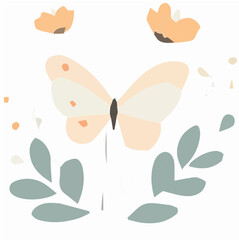 Minimalist butterfly and flower vector illustration