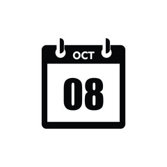 calender icon, 08 october icon with white background