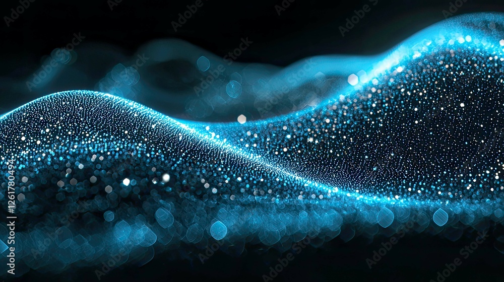 Wall mural abstract blue glowing particle wave background: digital energy flow, modern shiny design