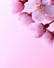 Delicate pink cherry blossoms on a soft pastel background, symbolizing beauty and the arrival of spring.