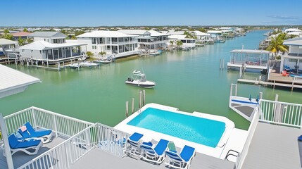 Obraz premium Waterfront Home with Private Pool and Boat Dock