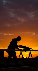 Fototapeta premium Elegant Carpenter Silhouette: Woodworking Professional in Action, Perfect for Construction, DIY, and Craft Projects
