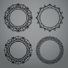 Set of decorative frames Elegant vector element for design in Eastern style, place for text. Floral black and gray borders. Lace illustration for invitations and greeting cards