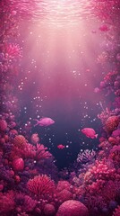 Fototapeta premium Vibrant underwater coral reef with pink fish and bubbles