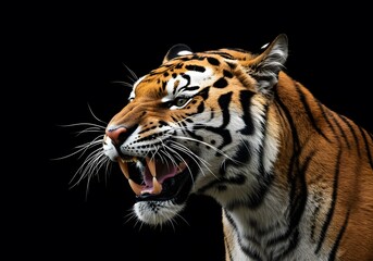 Powerful Tiger Roaring Against a Black Background