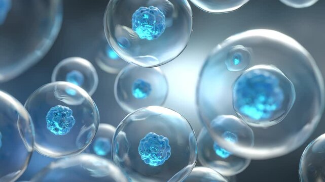 3d Animation of Human cell or Embryonic stem cell microscope background.