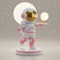 Naklejka premium Astronaut Holding Moon Lamp Against Starry Sky Background Illustration