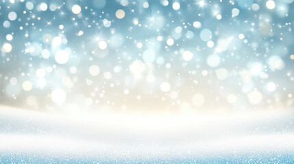 Fototapeta premium A magical festive background of a starry sky with blue light bokeh, ideal for New Year and Christmas celebrations. The twinkling stars shine against the dark sky, with a soft blue glow adding warmth