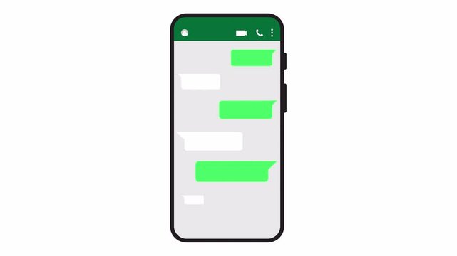 Text message send or received in smartphone animation, text message chat animated in mobile phone close up.