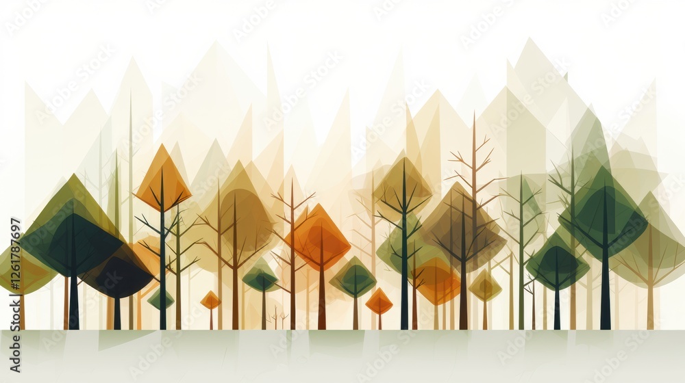 Poster abstract forest with geometric trees on a bright background illustration with unique design