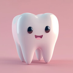 3D cartoon illustration of tooth on pink background
