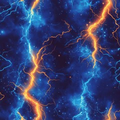Obraz premium Cosmic Lightning Storm: A Celestial Dance of Blue and Orange Energy