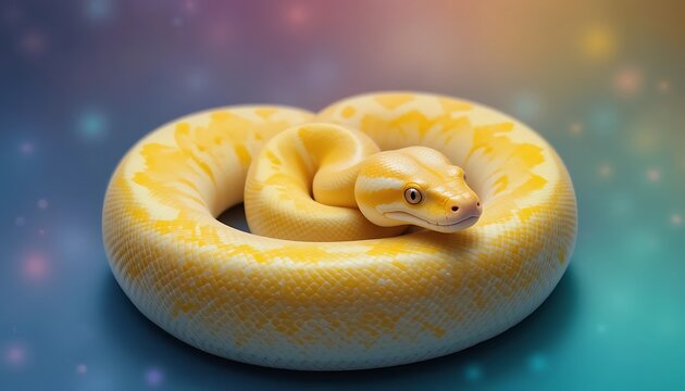 Stunning Albino Burmese Python Curled Up, Close-Up View, Detailed Scales, Exotic Pet Snake