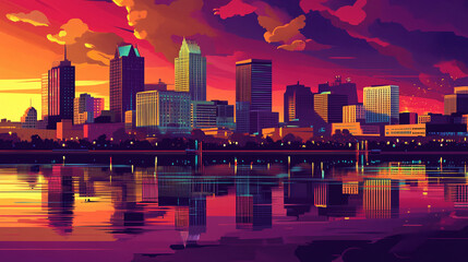 Naklejka premium vintage retro illustration metropolitan city landscape district background