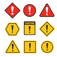 Warning and Caution Signs with Exclamation Marks Set. Vector