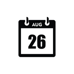 calender icon, 26 august icon with white background