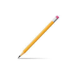 Realistic Yellow Wooden Pencil with Eraser Mockup. Vector