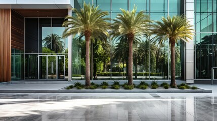 Fototapeta premium sleek office building palm trees