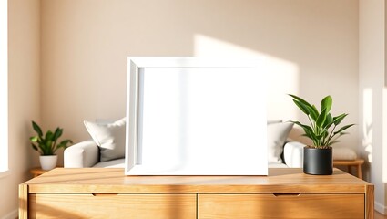 Minimalist Picture Frame on Cabinet in Cozy Scandinavian Interior