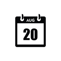 calender icon, 20 august icon with white background