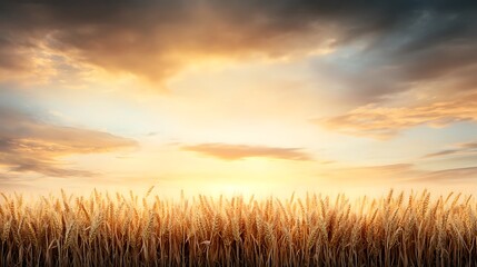 Fototapeta premium Tranquil sunrise over golden wheat fields a serene rural nature photography viewpoint