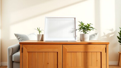 Minimalist Picture Frame on Cabinet in Cozy Scandinavian Interior