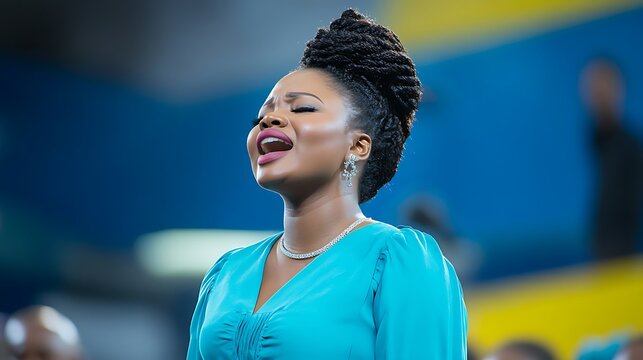 Soulful singing performance by woman at vibrant event venue capturing raw emotions and joy