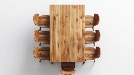Elegant wooden dining table and chairs showcase modern home interior design minimalist space aerial view craftsmanship highlight