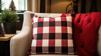 pillow red black white buffalo plaid