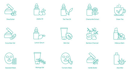 Natural Skincare and Face Care Product Set Vector Icons