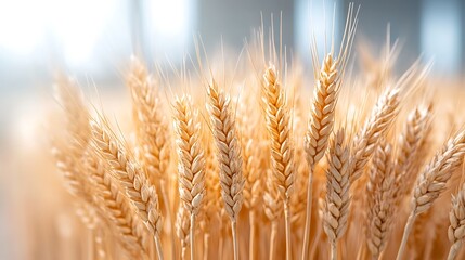 Obraz premium Harvesting golden wheat close-up photography in a bright agricultural field