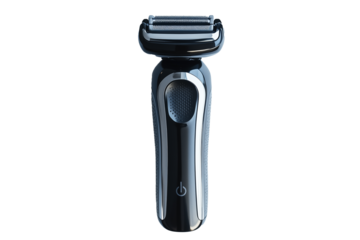 A modern electric shaver with a precision blade system and glossy finish
