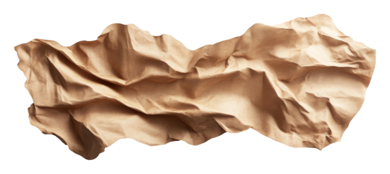 Crushed brown paper texture isolated on white, abstract art concept