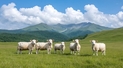 Fototapeta premium Scenic mountains and cattle grazing in lush green fields a vibrant nature photograph