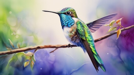 nature water color hummingbird