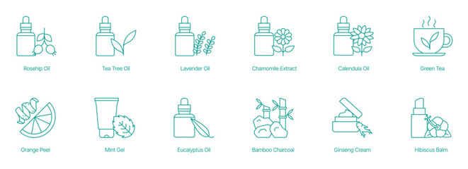Herbal Skincare and Natural Remedies Vector Icon Set