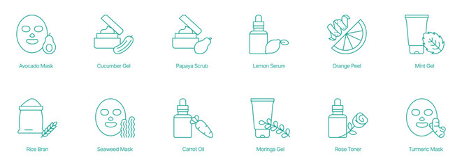 Natural Face Masks and Skincare Products Vector Icon Set