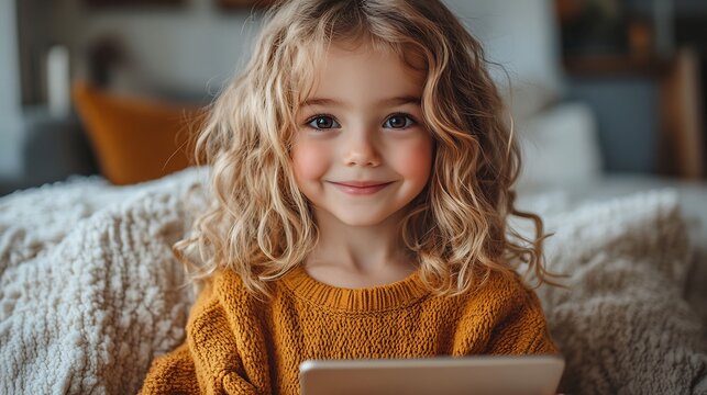 Isolated a white background A child holding a tablet and smiling with excitement representing the joy of learning with advanced technology in a clean minimalist style