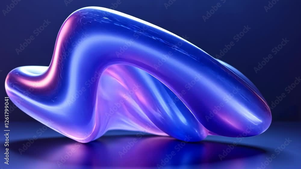 Poster colorful abstract shape in motion with a luminous glow on a smooth surface at night