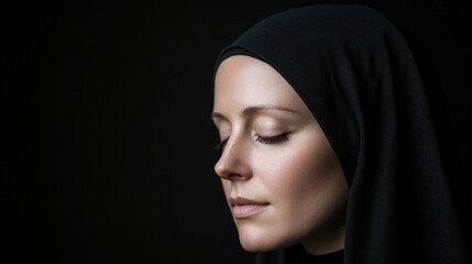 Woman in Hijab, Profile View, Studio Portrait,  Suitable for Cultural/Religious Studies