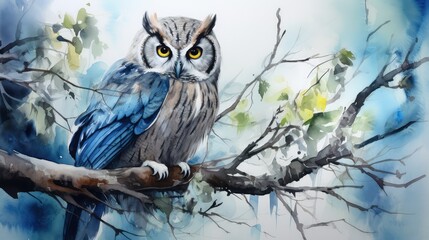 Fototapeta premium yellow owl water color