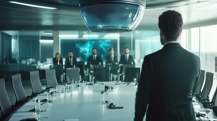 Executive addressing a corporate boardroom meeting
